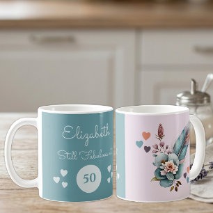 Still fabulous at 50 birthday floral green pink coffee mug