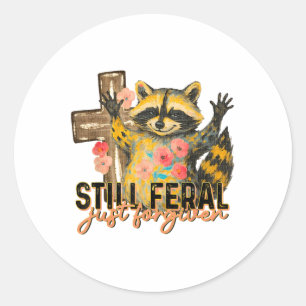 Still Feral Just Forgiven Vintage Christian Cross  Classic Round Sticker