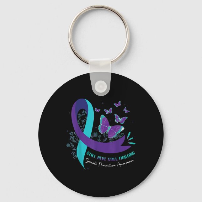 Still Here Still Fighting Suicide Prevention Purpl Key Ring (Front)