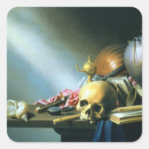 Still Life: An Allegory of the Vanities of Human L Square Sticker