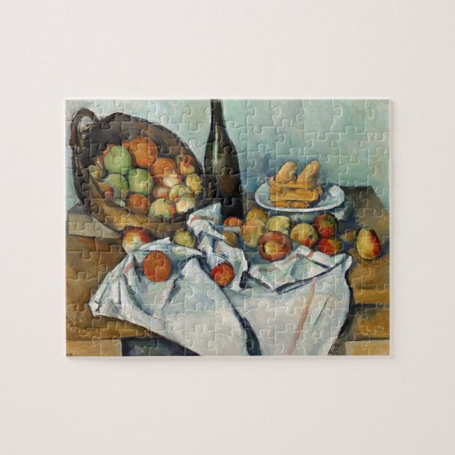 Still Life Apples Basket Cezanne Painting Art Jigsaw Puzzle (Horizontal)