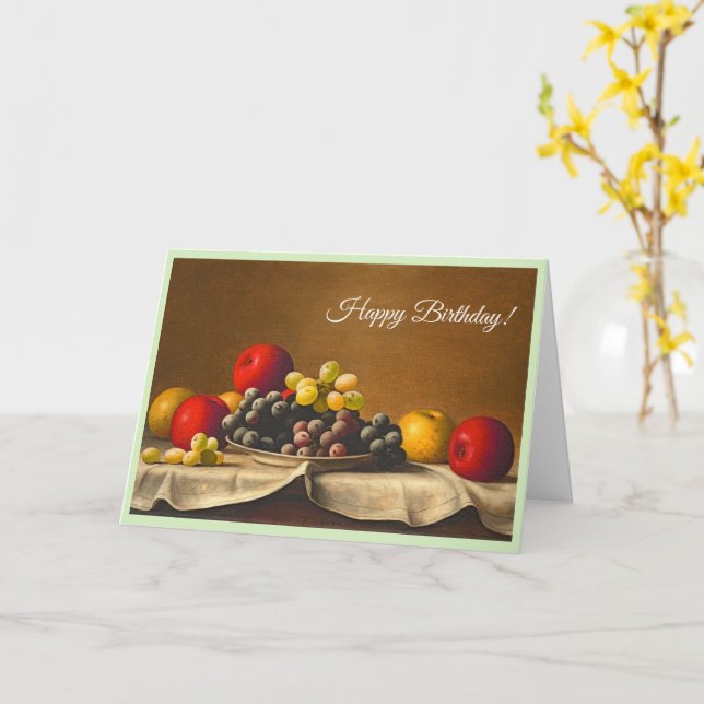 Still Life, Apples, Grapes, Fruit Happy Birthday Card (Yellow Flower)