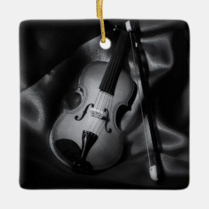 Still-life b&W image of a violin Ceramic Ornament