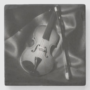 Still-life b&W image of a violin Stone Coaster