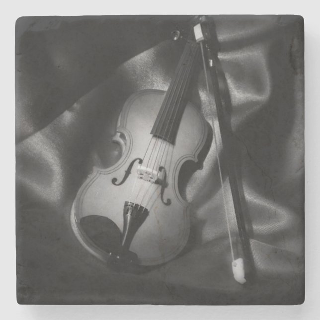 Still-life b&W image of a violin Stone Coaster (Front)
