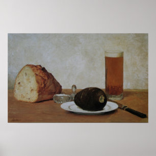 Still life beer and radish - Albert Anker Poster