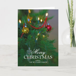 Still Life Christmas tree with Ornaments and Light Holiday Card