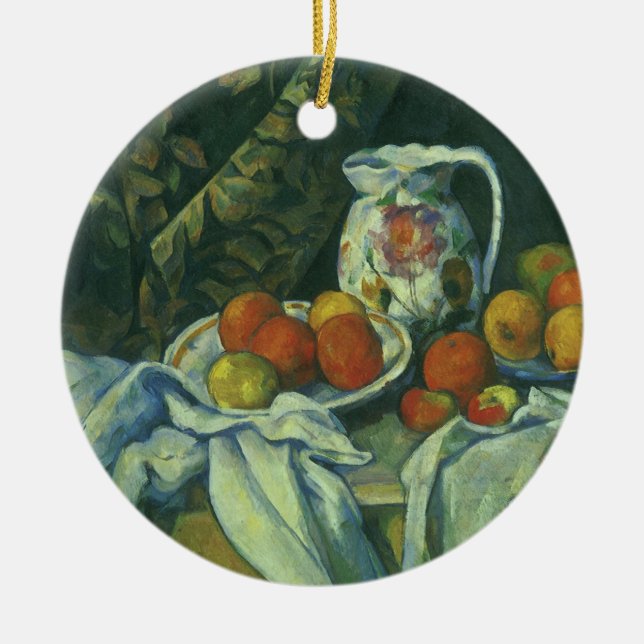 Still Life, Curtain and Pitcher by Paul Cezanne Ceramic Ornament (Front)