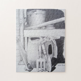 still life drawing of garden tools for gardeners jigsaw puzzle