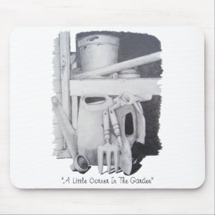 still life drawing of garden tools for gardeners mouse pad
