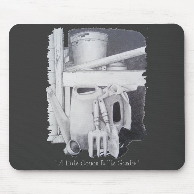still life drawing of garden tools for gardeners mouse pad (Front)