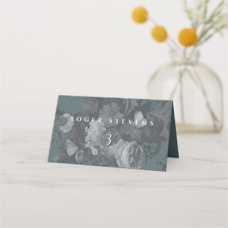 Still Life Floral Artistic Classic Slate Green Place Card
