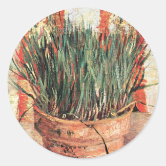 Still Life Flowerpot w Chives by Vincent van Gogh Classic Round Sticker