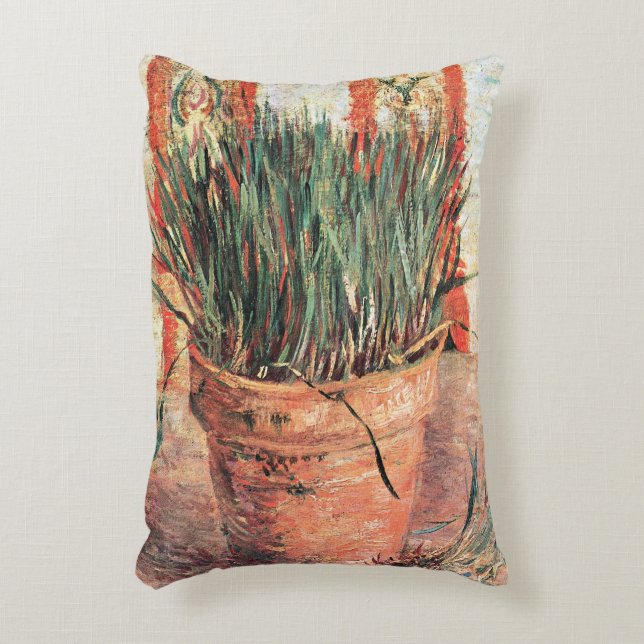 Still Life Flowerpot w Chives by Vincent van Gogh Decorative Cushion (Front(Vertical))