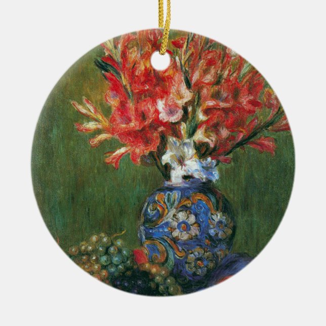 Still Life Flowers and Fruit by Pierre Renoir Ceramic Tree Decoration (Front)
