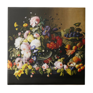 Still Life: Flowers and Fruit by Severin Roesen Ceramic Tile