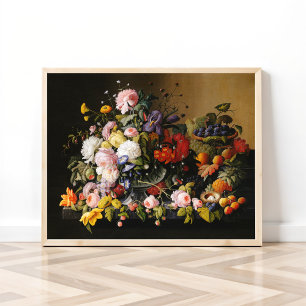 Still Life Flowers and Fruit by Severin Roesen Poster