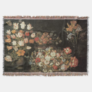 Still Life Flowers, Vintage Floral Baroque Throw Blanket