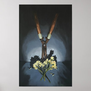 Still Life. Garden clippers and daisies poster