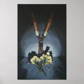 Still Life. Garden clippers and daisies poster