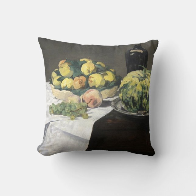 Still Life Lemon Peaches by Manet Impressionist Cushion (Front)