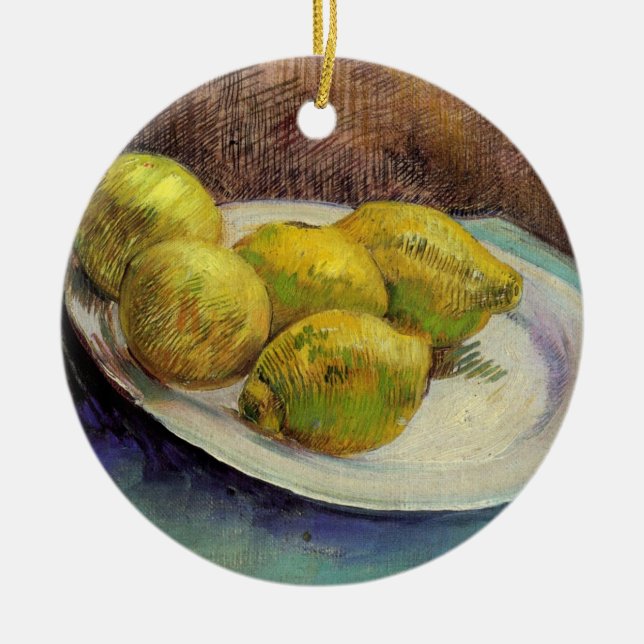 Still Life Lemons on a Plate by Vincent van Gogh Ceramic Ornament (Front)