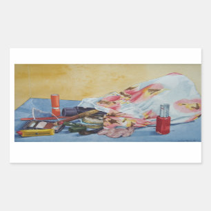 still life make up bag realist art rectangular sticker