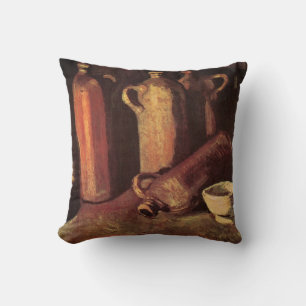 Still Life of 4 Stone Bottles by Vincent van Gogh Cushion