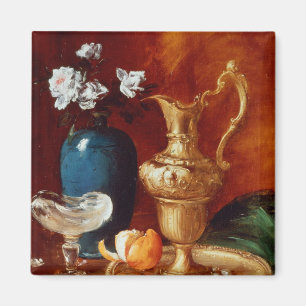 Still life of a gilt ewer, vase of flowers magnet