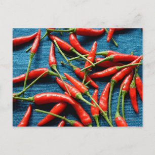 Still life of chilies against blue background postcard