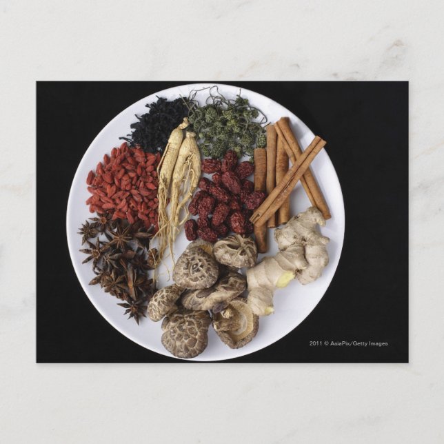 Still life of cinnamon sticks and ginger root postcard (Front)