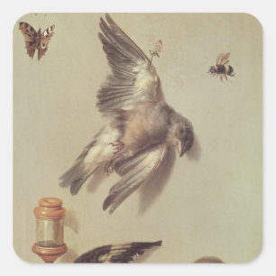 Still Life of Dead Birds and a Mouse, 1712 Square Sticker