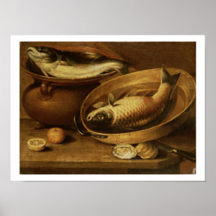 Still Life of Fish and Lemons Poster