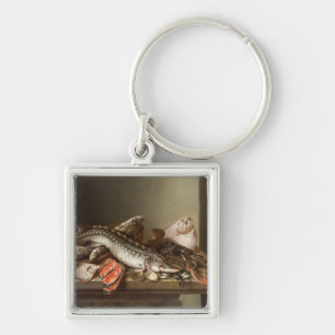 Still Life of Fish on a Table Key Ring