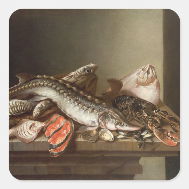 Still Life of Fish on a Table Square Sticker (Front)