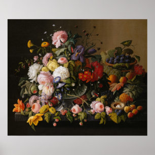 Still Life of Flowers and Fruit by Severin Roesen Poster