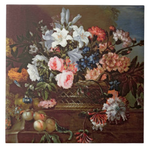 Still Life of Flowers in a Basket Ceramic Tile
