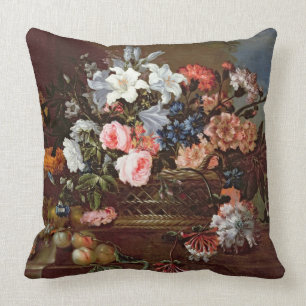 Still Life of Flowers in a Basket Cushion