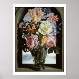 Still life of flowers in a drinking glass poster