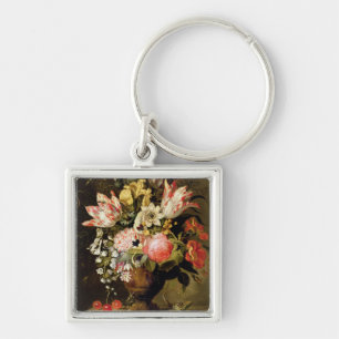 Still Life of Flowers in a Vase with a Lizard on a Key Ring