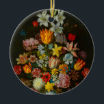 Still Life of Flowers in a Wan-Li Vase Ceramic Ornament<br><div class="desc">Ornament featuring Ambrosius Bosschaert the Elder’s oil painting Still Life of Flowers in a Wan-Li Vase (1614). A beautiful assortment of flowers is accompanied by seashells and a butterfly. A gorgeous gift for Flemish art collectors and Baroque enthusiasts.</div>