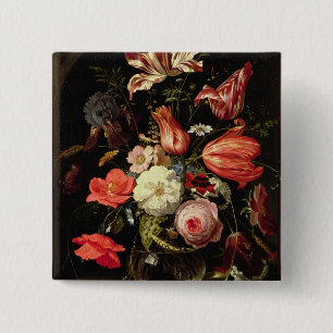 Still Life of Flowers on a Ledge 15 Cm Square Badge