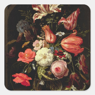 Still Life of Flowers on a Ledge Square Sticker