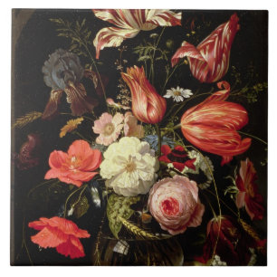 Still Life of Flowers on a Ledge Tile