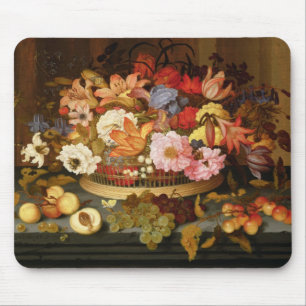 Still Life of Fruit and a Basket of Flowers Mouse Pad