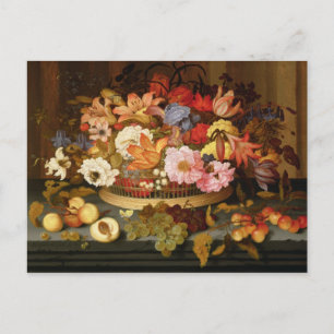 Still Life of Fruit and a Basket of Flowers Postcard