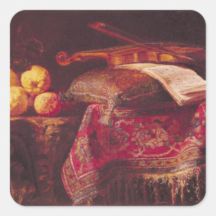 Still Life of Fruit and Musical Instruments Square Sticker