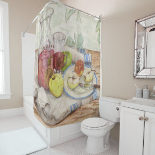 Still life of fruit and wine painting shower curtain