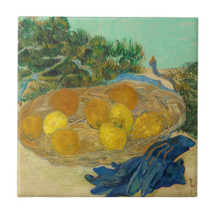 Still Life of Oranges and Lemons with Blue Ceramic Tile