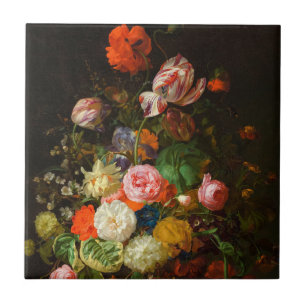 Still life of roses, tulips, a sunflower, 1710 ceramic tile